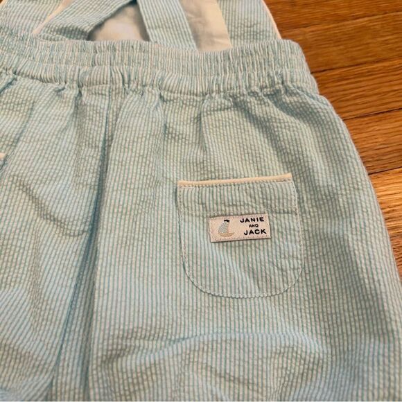 Janie and Jack Blue/White Stripe Embroidered Sailboat Overall Shorts NWT - Picture 4 of 5